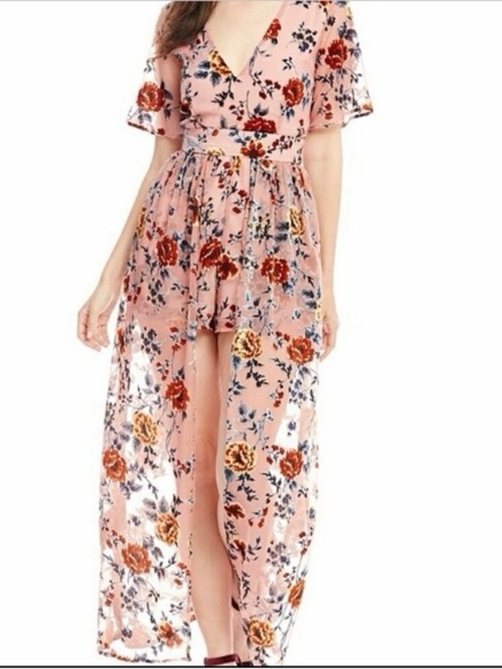 🌸✨ GB Gianni Bini Velvet Burnout Maxi Romper Dress – Size Small | EC ✨🌸